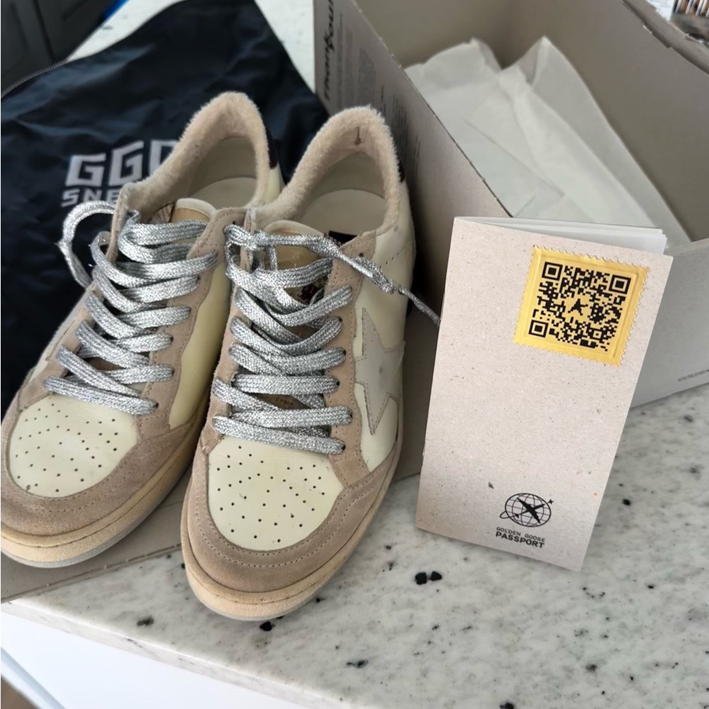 Golden Goose Beige and Cream Sneakers
